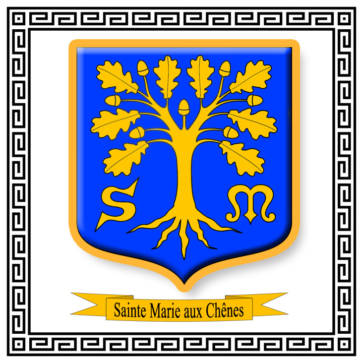 Plaque métal décorative, fond blanc blason de Sainte Marie aux Chênes, (57)