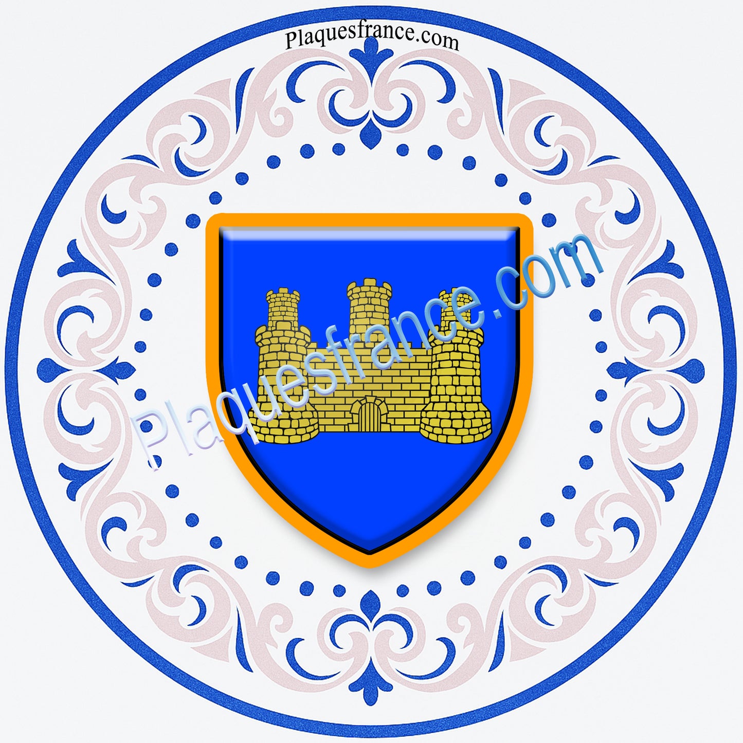 Plaque métal décorative façon assiette aile lys Ø 30cm blason Thionville, Moselle 57