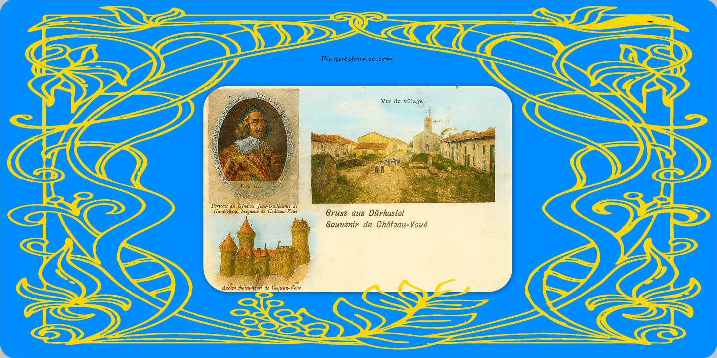 Plaque métal décorative 15 x 30 cm carte postale ancienne : Château-Voué canton du Saulnois Moselle 57