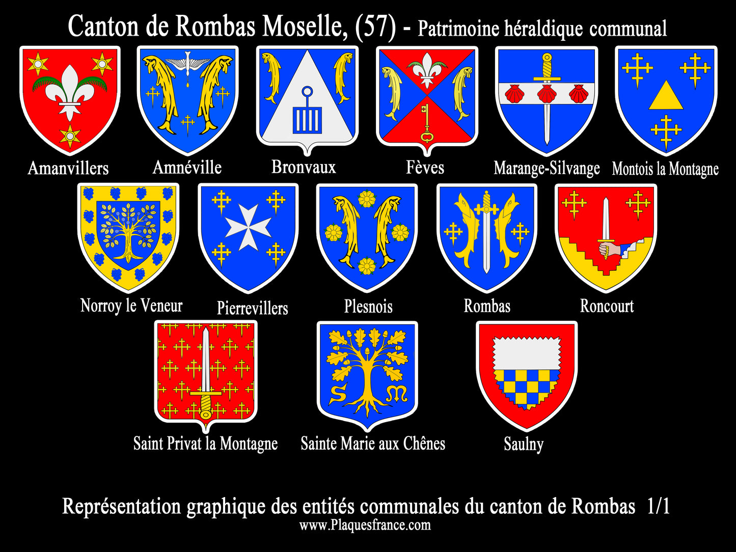 Plaque métal décorative Collector planche 1/1 Canton de Rombas Moselle 57