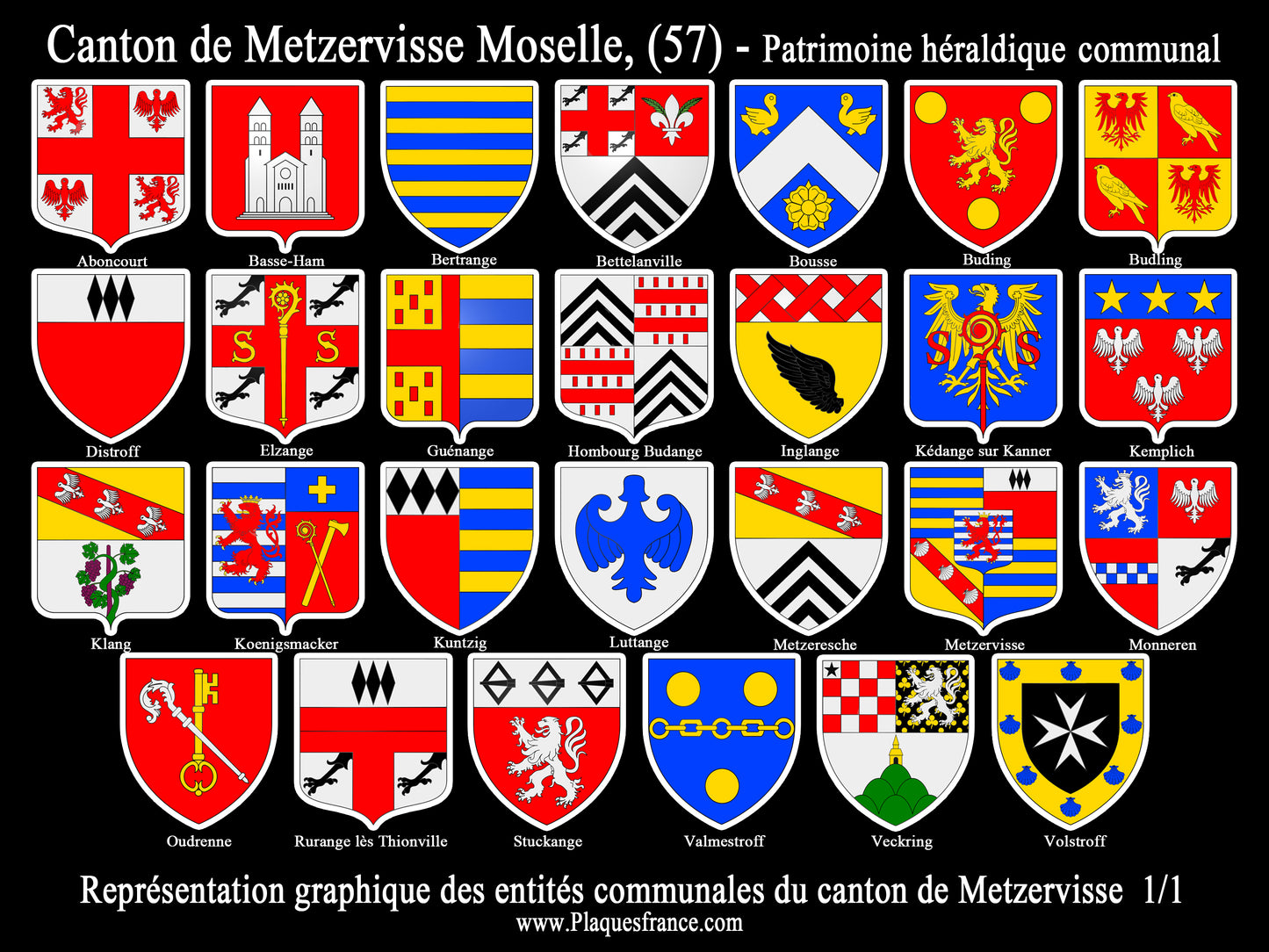 Plaque métal décorative Collector planche 1/1 Canton de Metzervisse Moselle 57