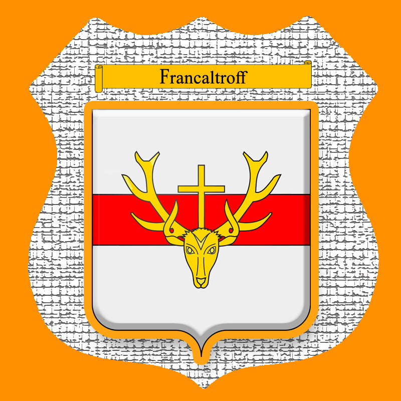 Plaque métal décorative format écusson Ø 30cm fond craquelures blason Francaltroff, Moselle 57