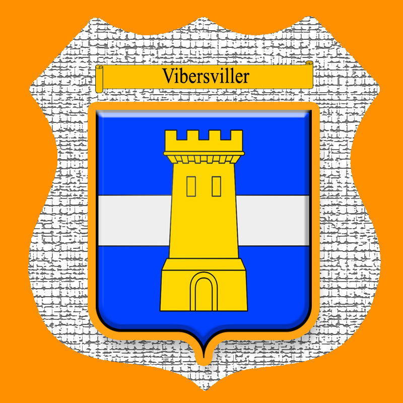 Plaque métal décorative format écusson Ø 30cm fond craquelure blason Vibersviller, Moselle 57