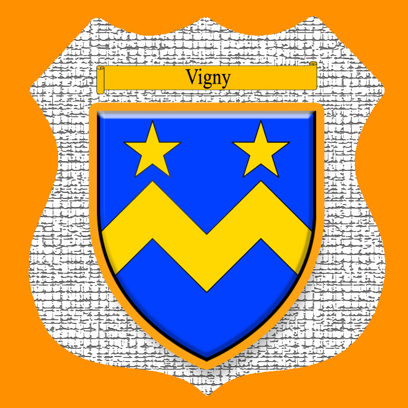 Plaque métal décorative format écusson Ø 30cm fond craquelures blason Vigny, Moselle 57