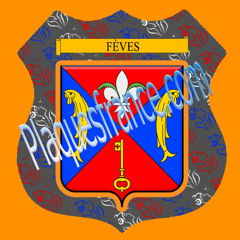 Plaque métal décorative format écusson Ø 30cm fond marianne Fèves, Moselle 57