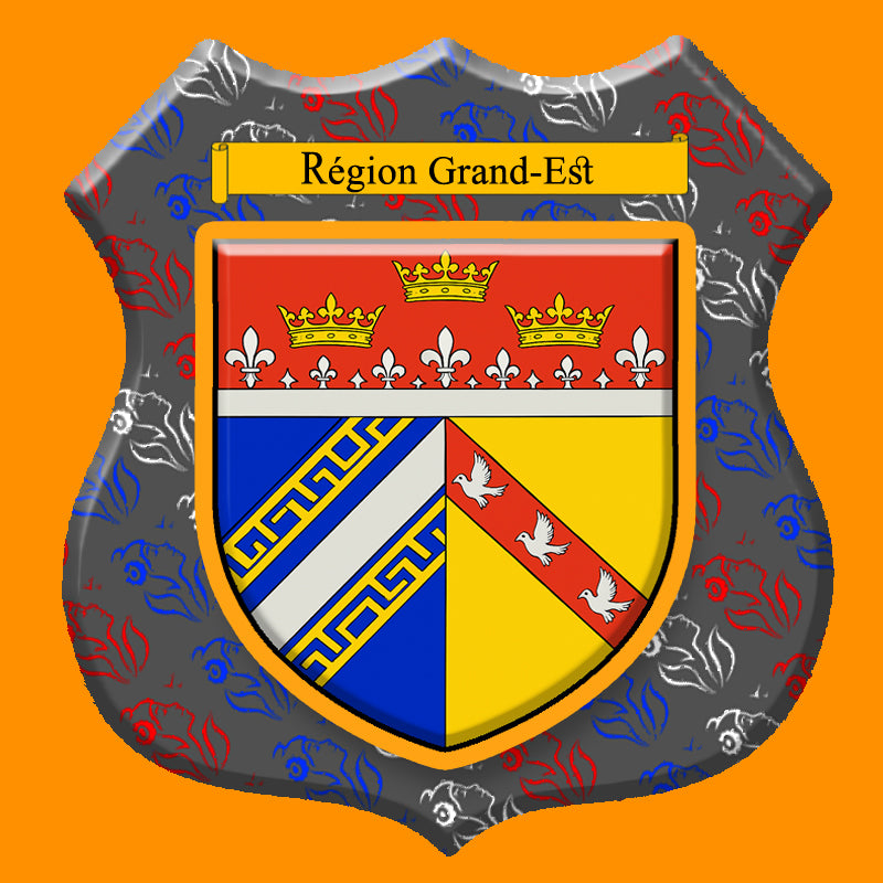 Plaque métal décorative format écusson Ø 30cm fond marianne, blason Grand-Est