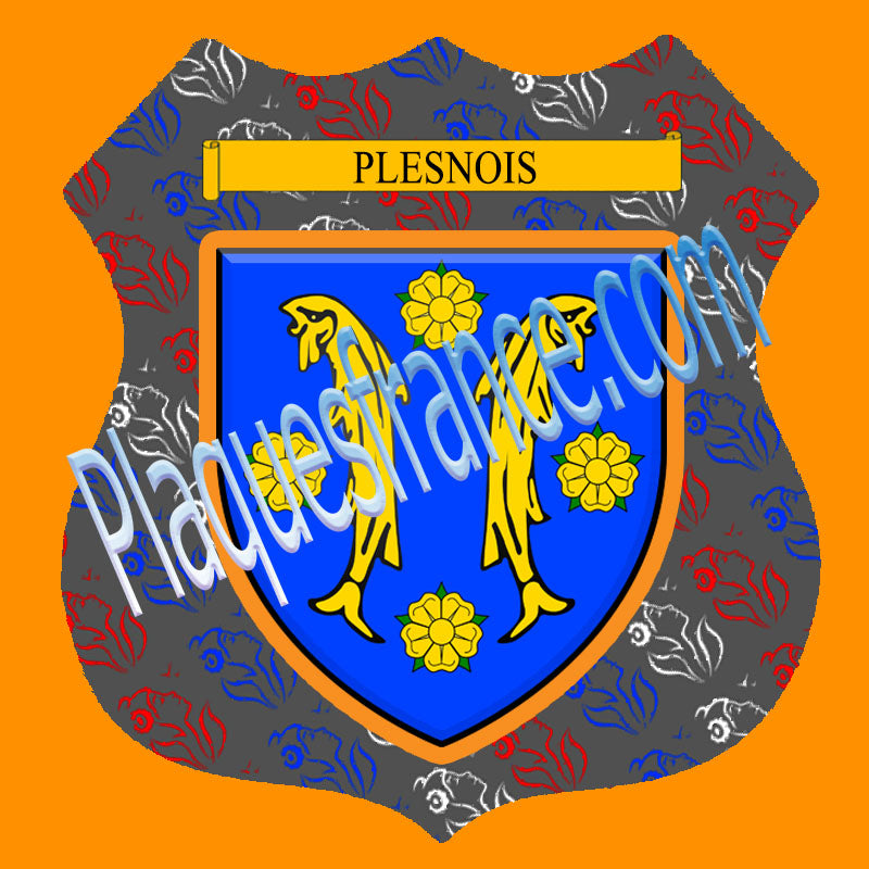 Plaque métal décorative format écusson Ø 30cm fond marianne blason Plesnois, Moselle 57