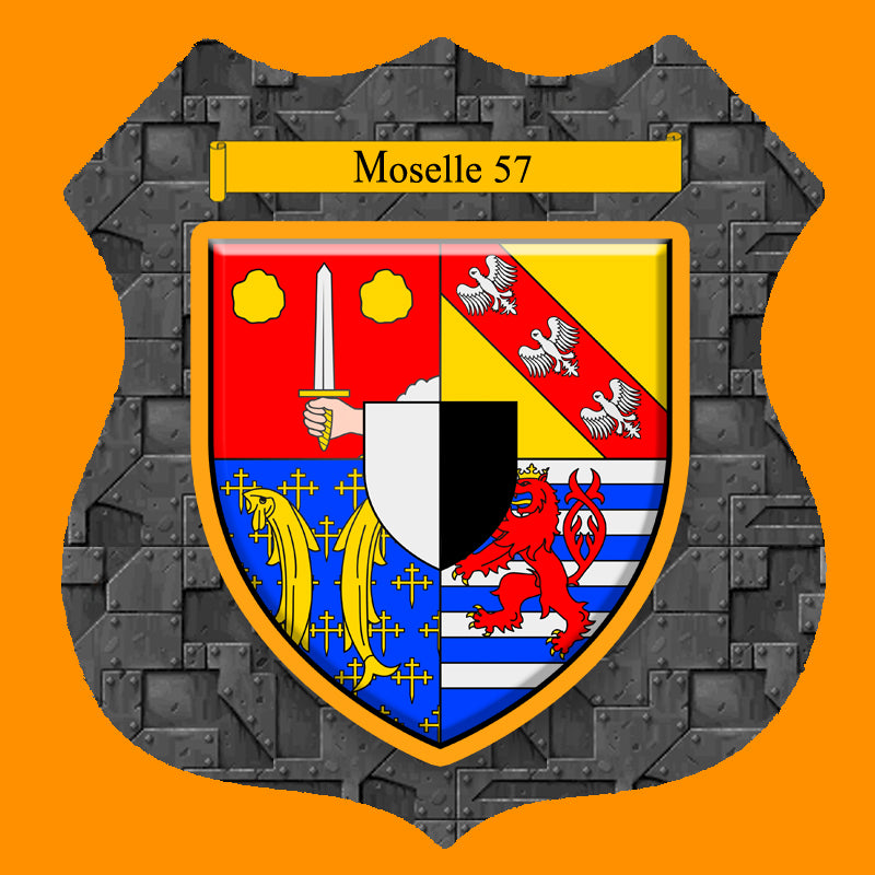 Plaque métal décorative format écusson Ø 30cm fond métal blason , Moselle 57
