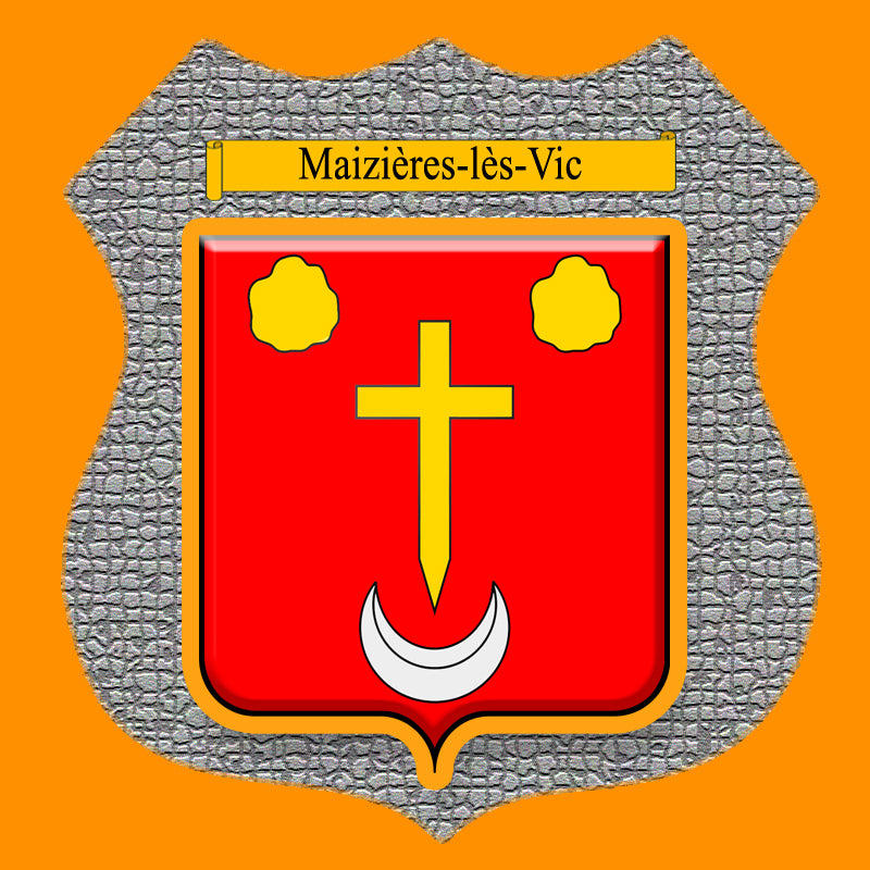 Plaque métal décorative format écusson Ø 30cm fond mozaique blason Maizières-lès-Vic, Moselle 57