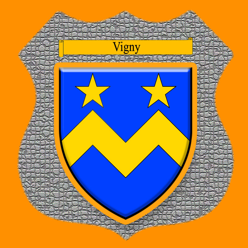 Plaque métal décorative format écusson Ø 30cm fond mozaique blason Vigny, Moselle 57