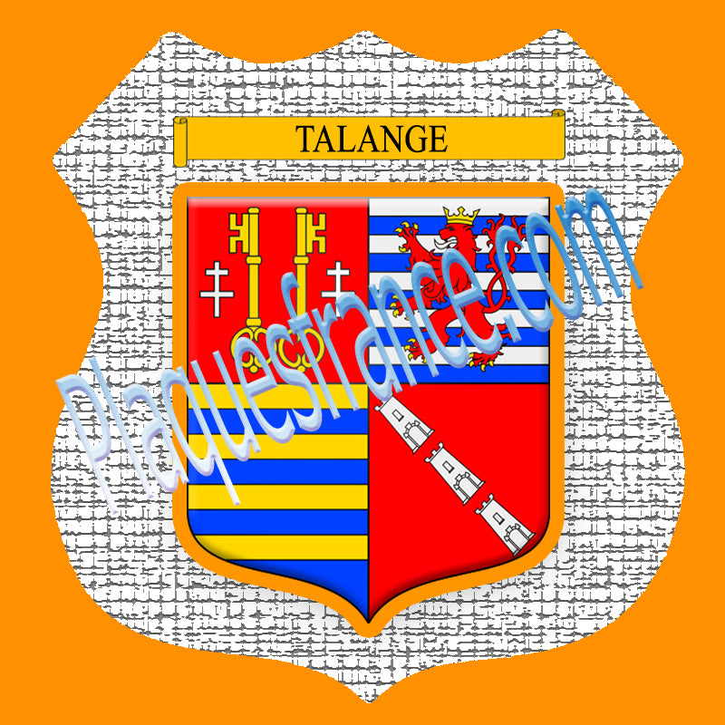 Plaque métal décorative format écusson Ø 30cm fond craquelures blason Talange, Moselle 57