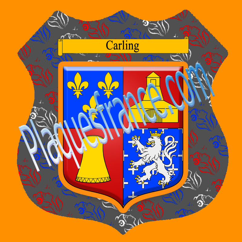 Plaque métal décorative format écusson Ø 30cm fond marianne blason Carling, Moselle 57