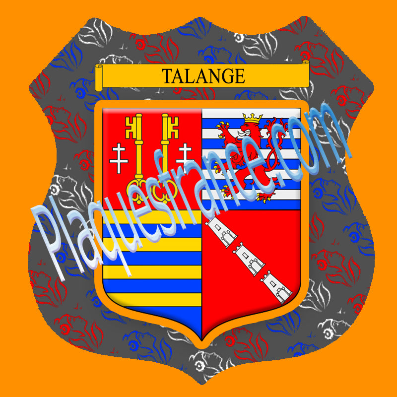 Plaque métal décorative format écusson Ø 30cm fond marianne blason Talange, Moselle 57