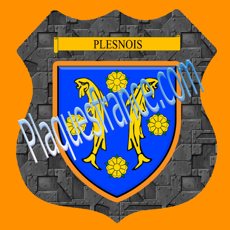 Plaque métal décorative format écusson Ø 30cm fond plaques métal Plesnois, Moselle 57