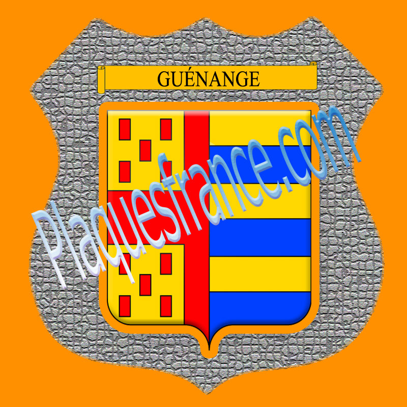 Plaque métal décorative format écusson Ø 30cm fond mozaique blason Guénange, Moselle 57