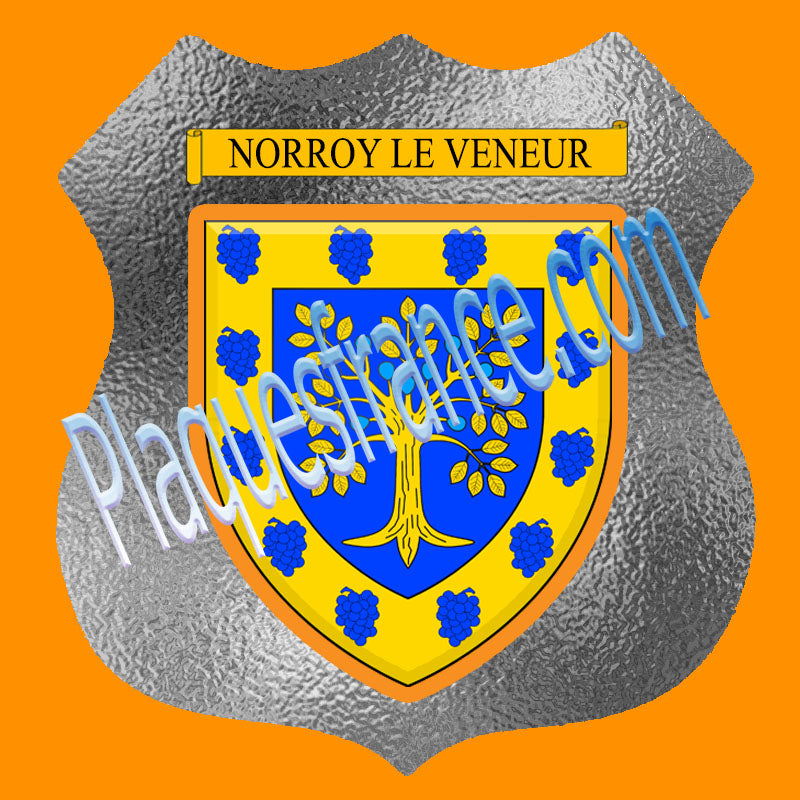 Plaque métal décorative format écusson Ø 30cm fond verre dépoli Norroy le Veneur, Moselle 57