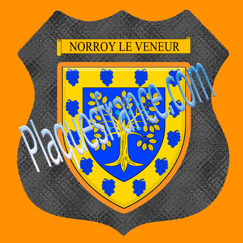 Plaque métal décorative format écusson Ø 30cm fond verre+métal Norroy le Veneur, Moselle 57