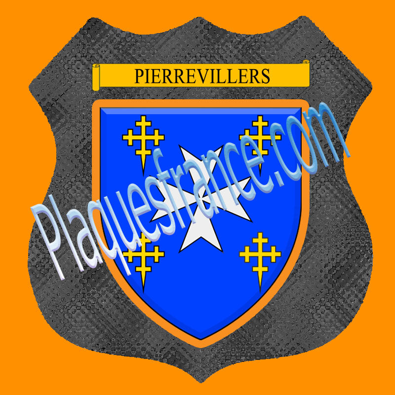 Plaque métal décorative format écusson Ø 30cm fond verre+métal Pierrevillers, Moselle 57