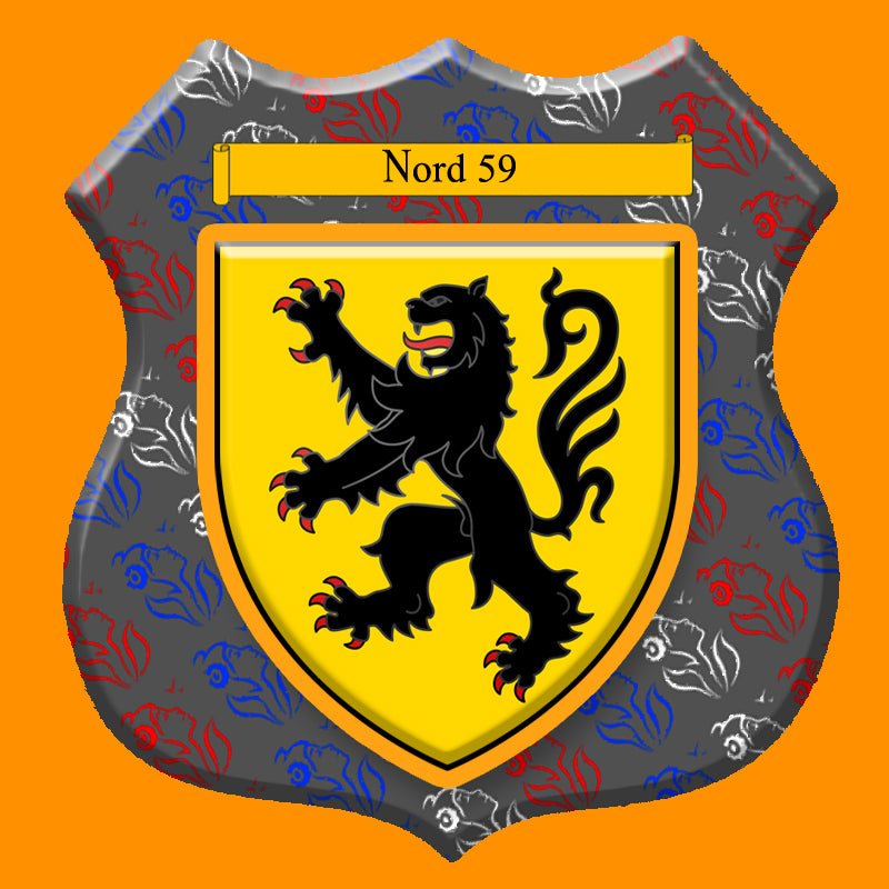 Plaque métal décorative format écusson Ø 30cm fond marianne, blason Nord 59