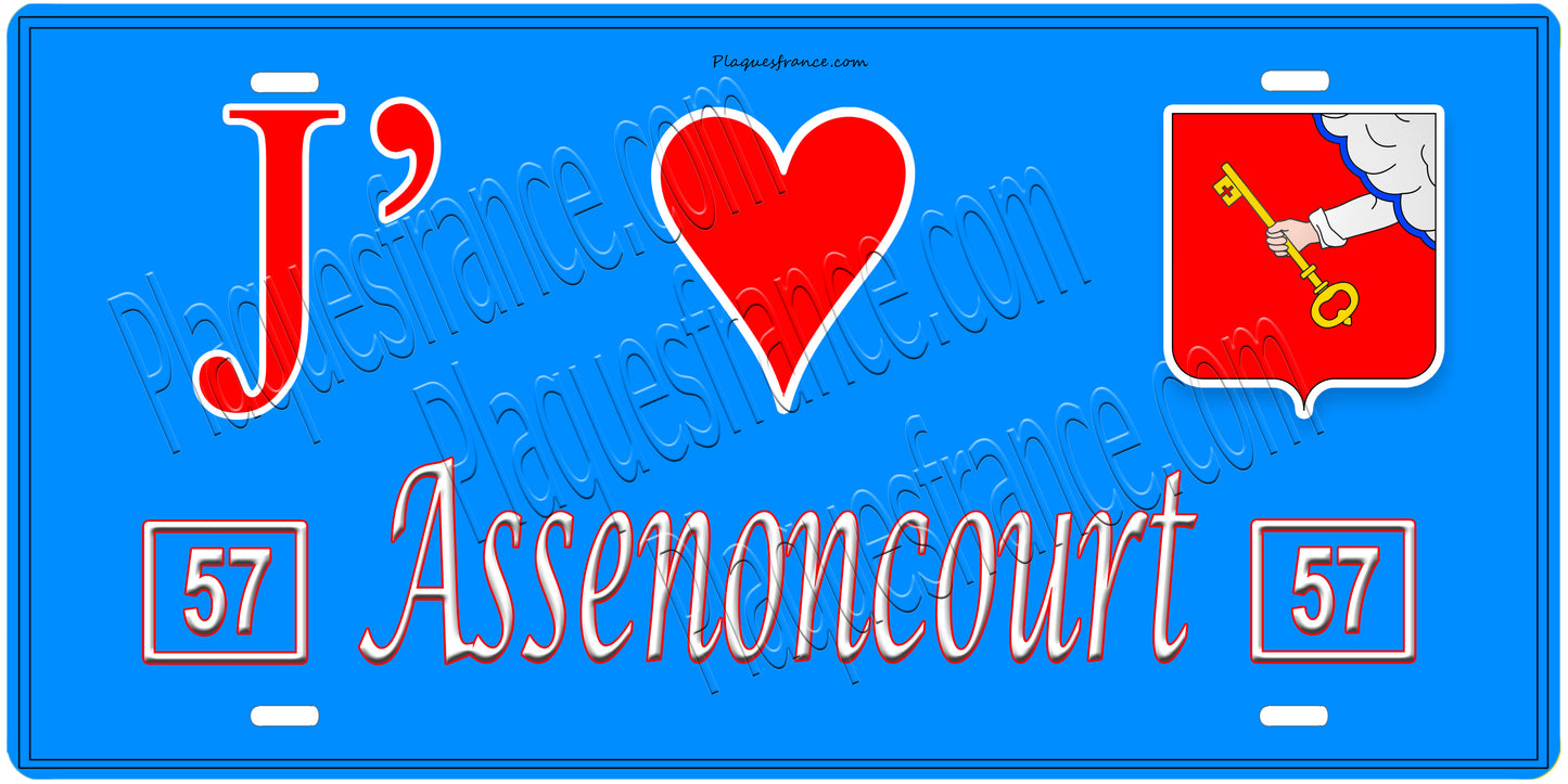 Plaque métal décorative, J'❤️Assenoncourt, Moselle (57)