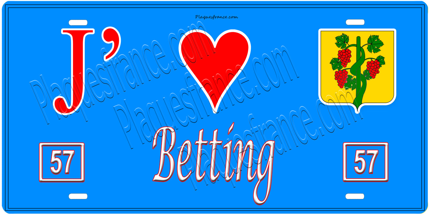 Plaque métal décorative, J'❤️ Betting, Moselle (57)