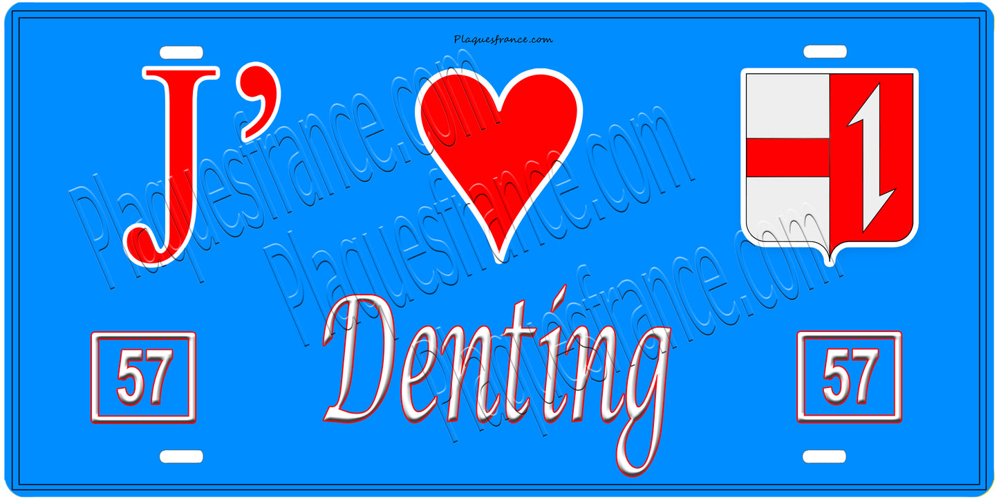 Plaque métal décorative, J'❤️ Denting, Moselle, fond mur bleu 57