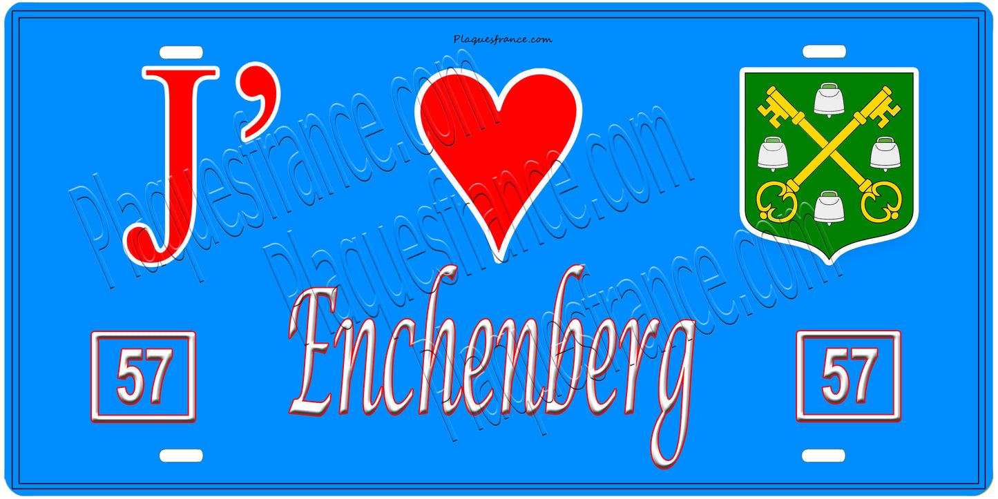 Plaque métal décorative, J' ❤️Enchenberg, Moselle, fond mur bleu 57