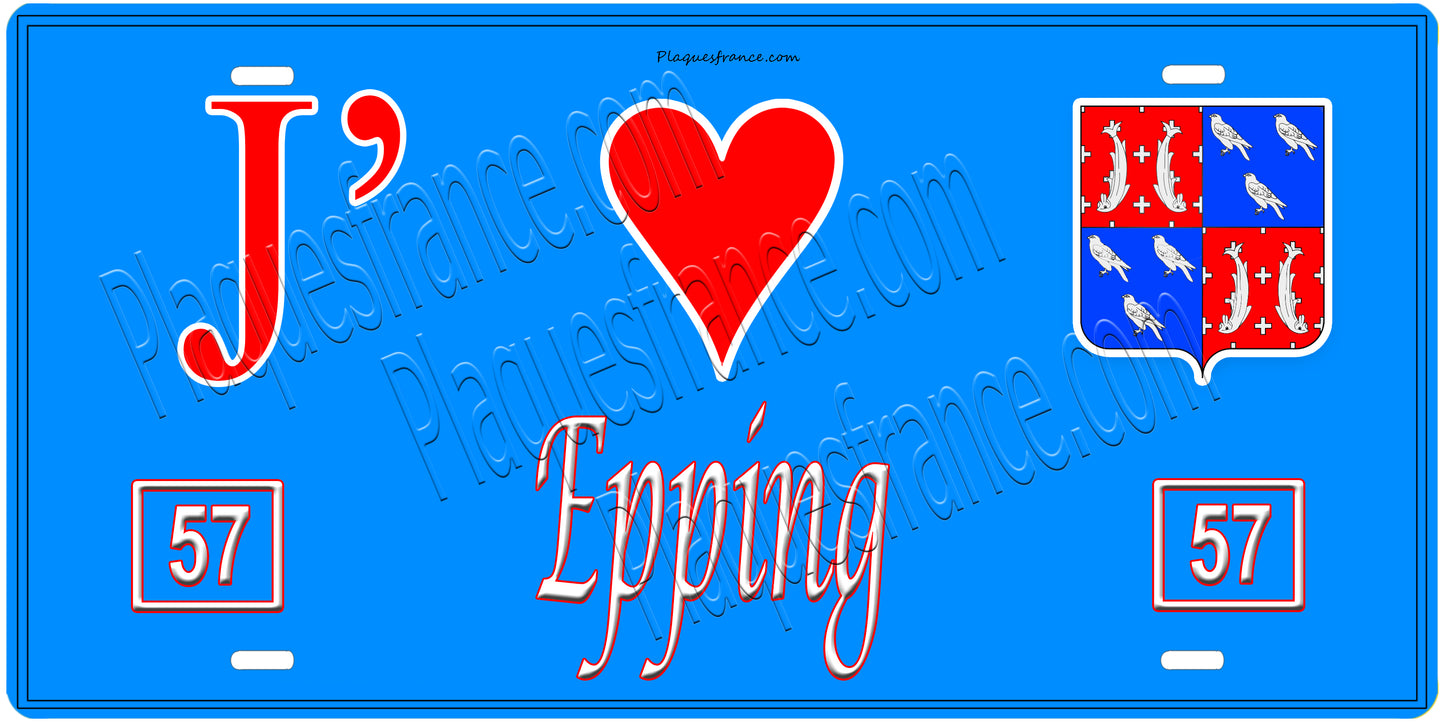 Plaque métal décorative, J' ❤️Epping, Moselle, fond mur bleu 57