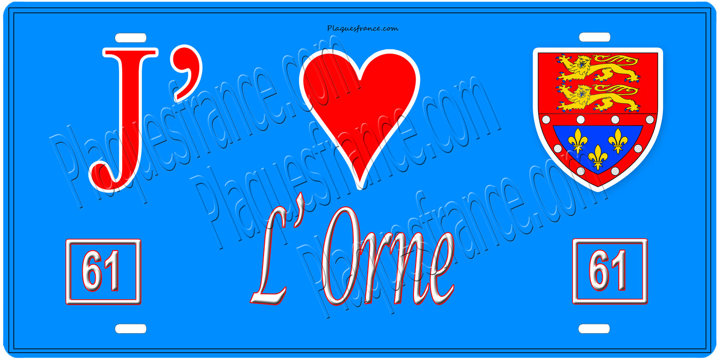 Plaque métal décorative, J' ❤️L'Orne, région Normandie, France