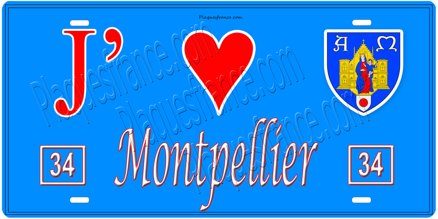 Plaque métal décorative, J' ❤️Montpellier, Hérault (34)