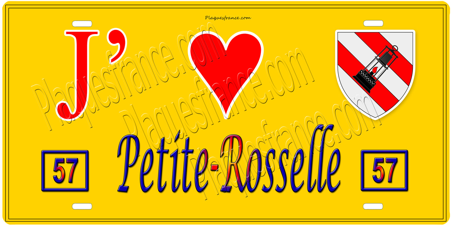 Plaque métal décorative 15 x 30 cm fond mur jaune 57 J' ❤️ Petite-Rosselle, canton Forbach Moselle 57
