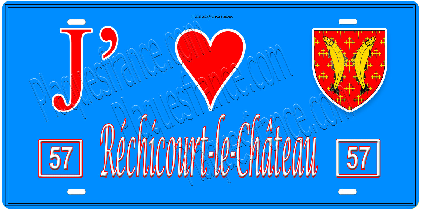 Plaque métal décorative, J'❤️Postroff, Moselle, fond mur bleu 57