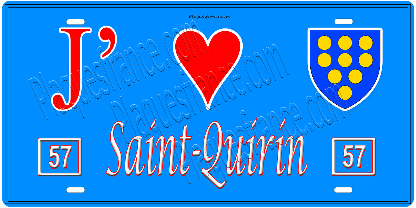 Plaque métal décorative, J'❤️Saint-Quirin, Moselle, fond mur bleu 57