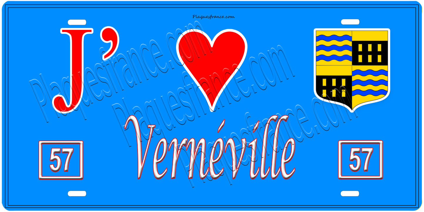 Plaque métal décorative, J'❤️ Vernéville, Moselle (57)