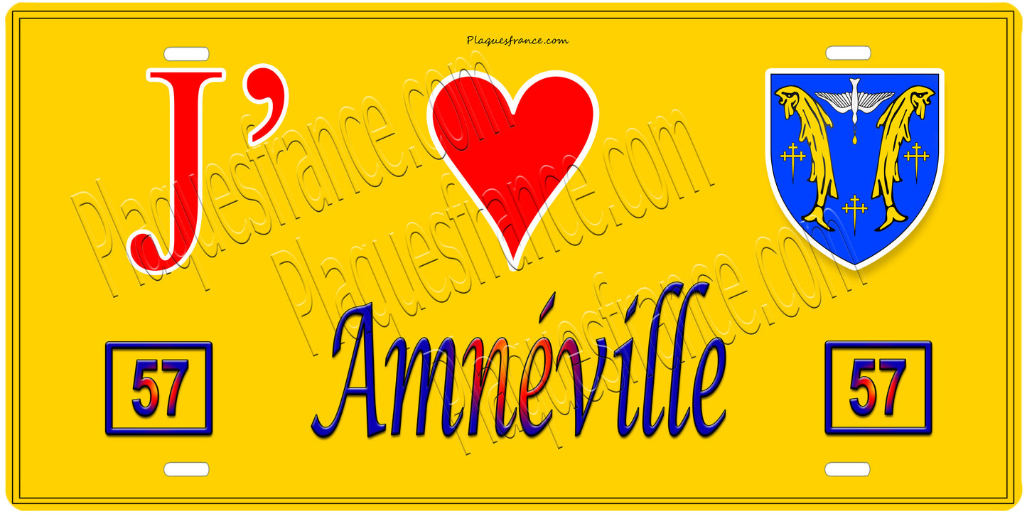 Plaque métal décorative 15 x 30 cm fond mur jaune 57 J' ❤️Amnéville, canton Rombas 57