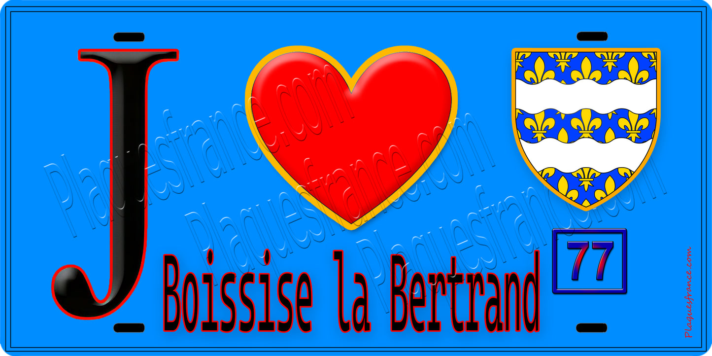 Plaque métal décorative J' ❤️Boissise-la-Bertrand, Seine et Marne (77)
fond bleu