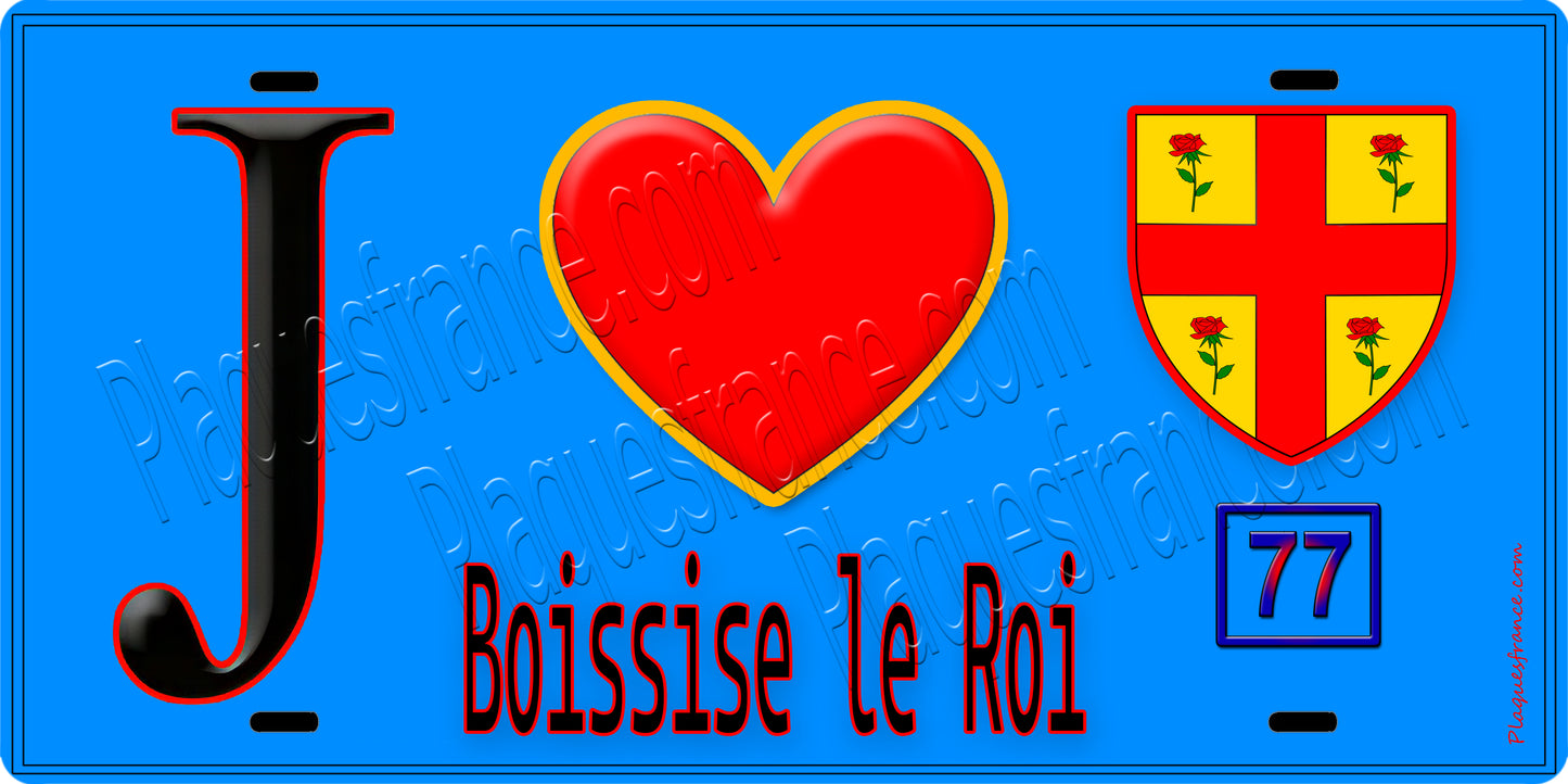 Plaque métal décorative J' ❤️Boissise-le-Roi, Seine et Marne (77) fond bleu