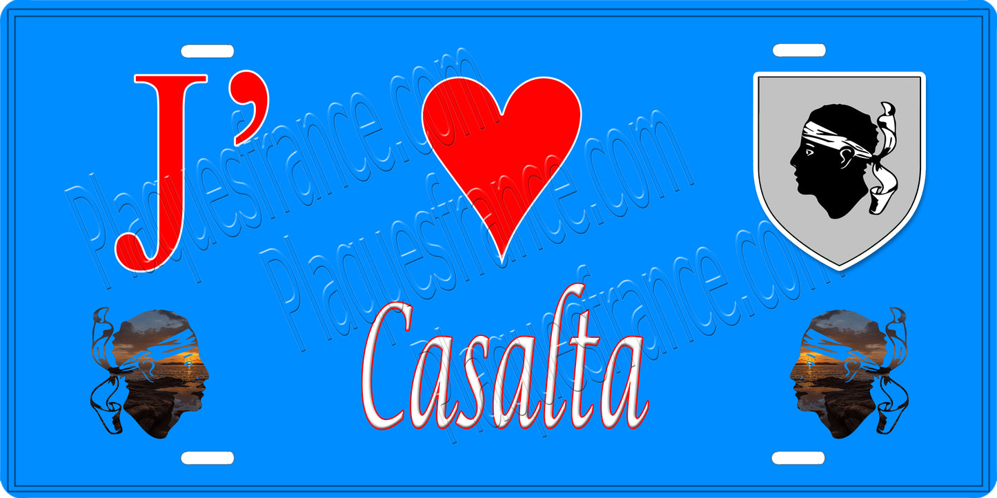 Plaque métal décorative 15 x 30 cm bleu J' ❤️ Casalta Canton de Casinca-Fumalto Haute-Corse