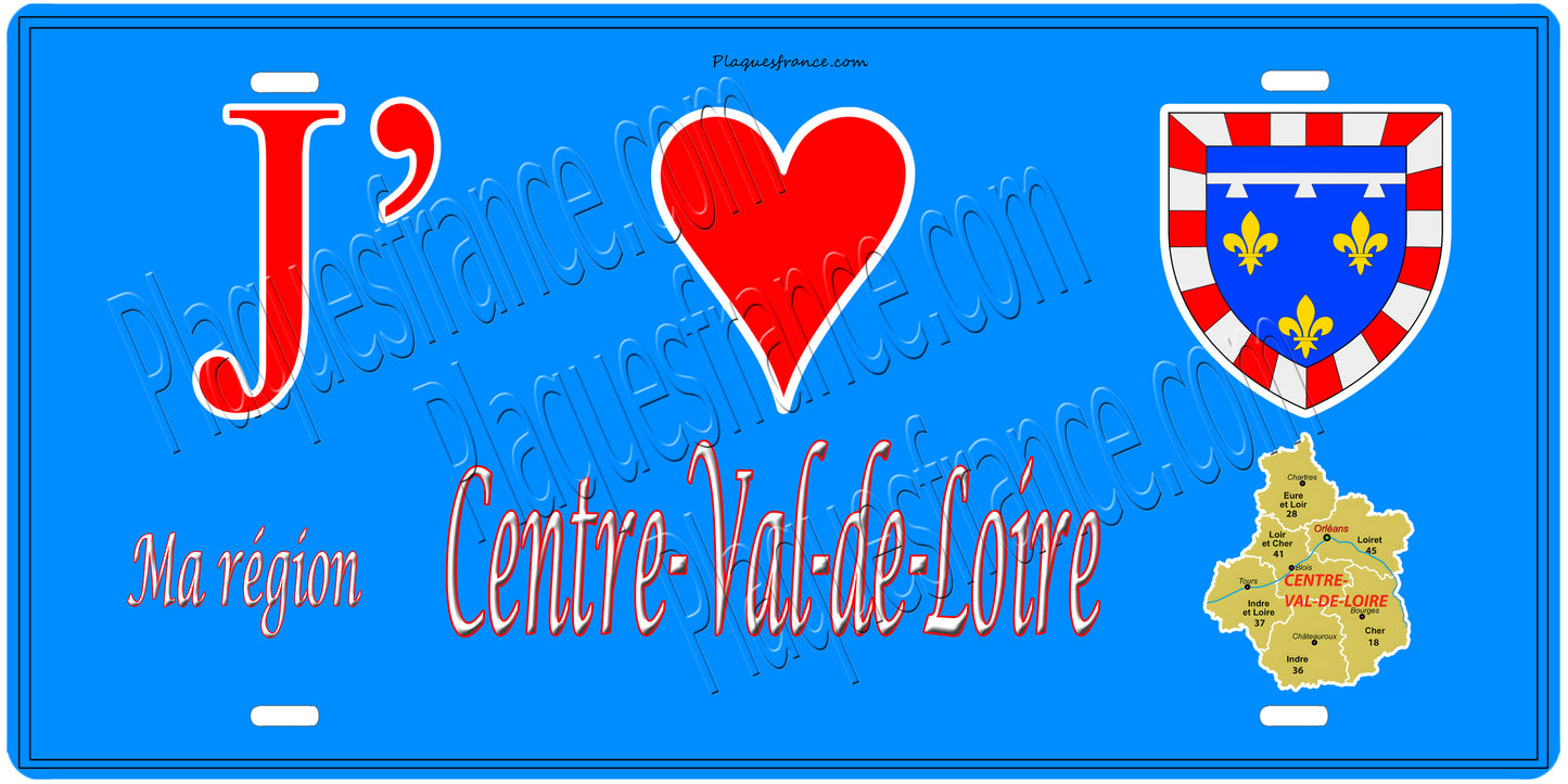 Plaque métal décorative J' ❤️ Ma région Centre Val de Loire