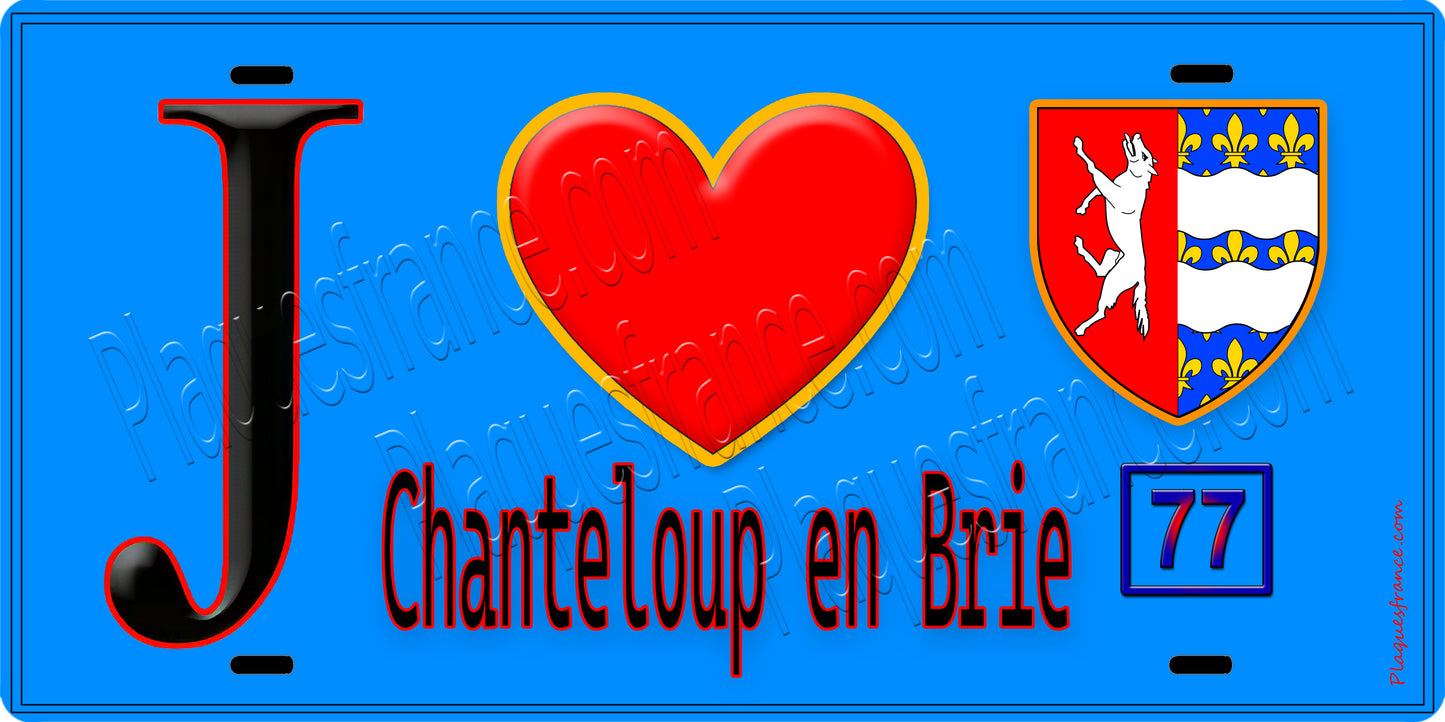 Plaque métal décorative J' ❤️Chanteloup-en-Brie, Seine et Marne (77) fond bleu
