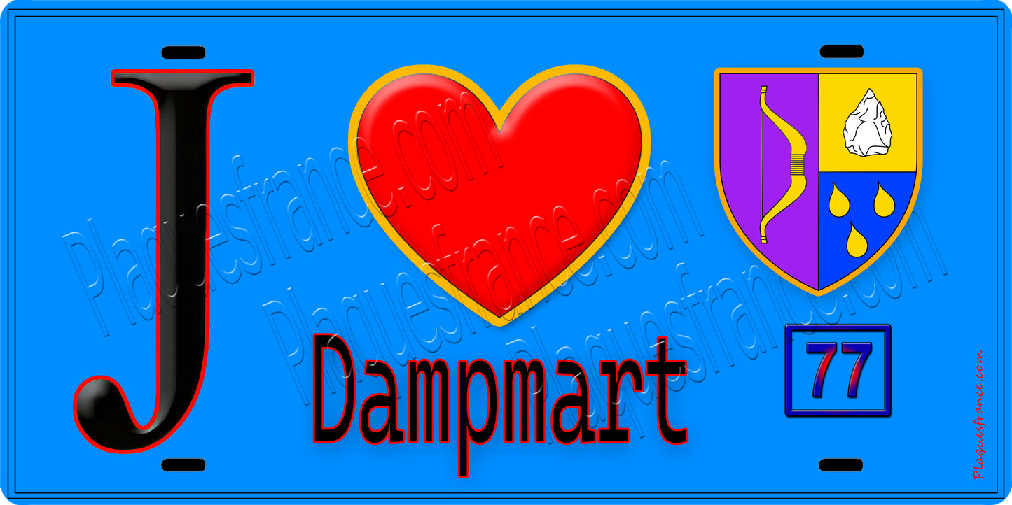 Plaque métal décorative J' ❤️Dampmart, Seine et Marne (77)