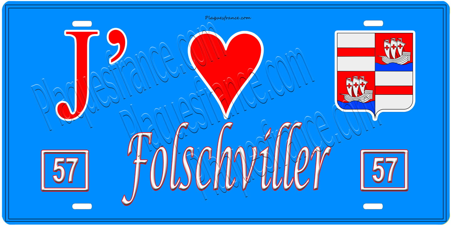 Plaque métal décorative 15 x 30 cm fond mur bleu 57 J' ❤️Folschviller, canton Saint-Avold 57