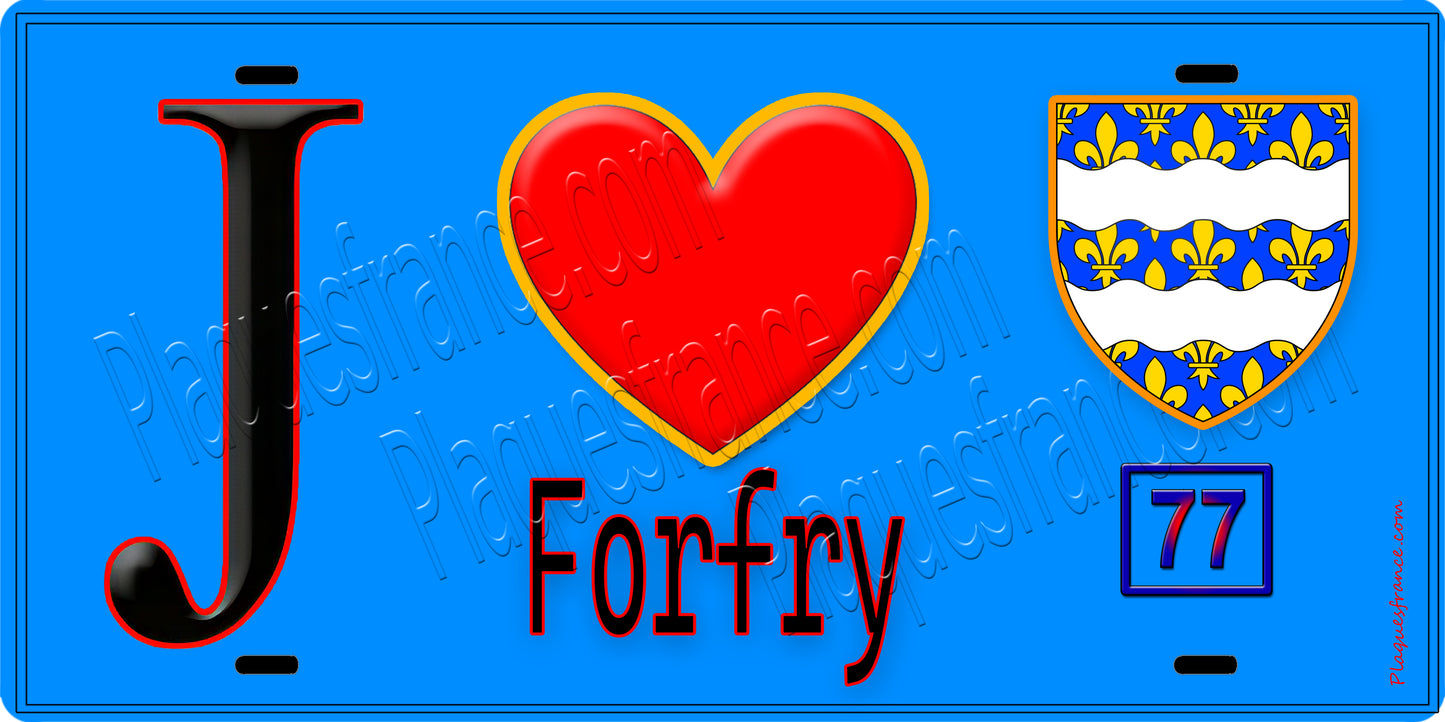 Plaque métal décorative J' ❤️Forfry, Seine et Marne (77) fond bleu