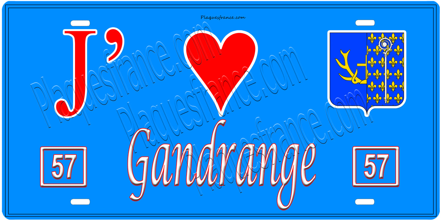 Plaque métal décorative 15 x 30 cm fond mur bleu 57 J' ❤️Gandrange, canton Hayange 57