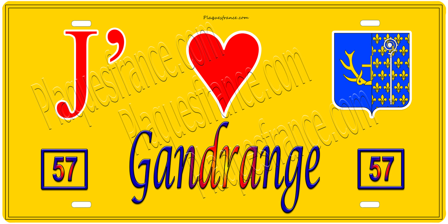 Plaque métal décorative 15 x 30 cm fond mur jaune 57 J' ❤️Gandrange, canton Hayange 57