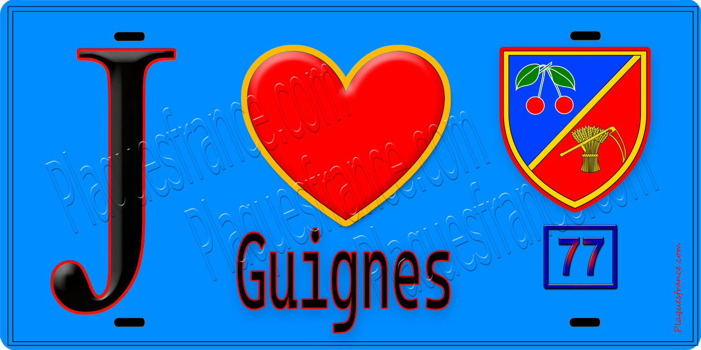 Plaque métal décorative J' ❤️Guignes, Seine et Marne (77) fond bleu