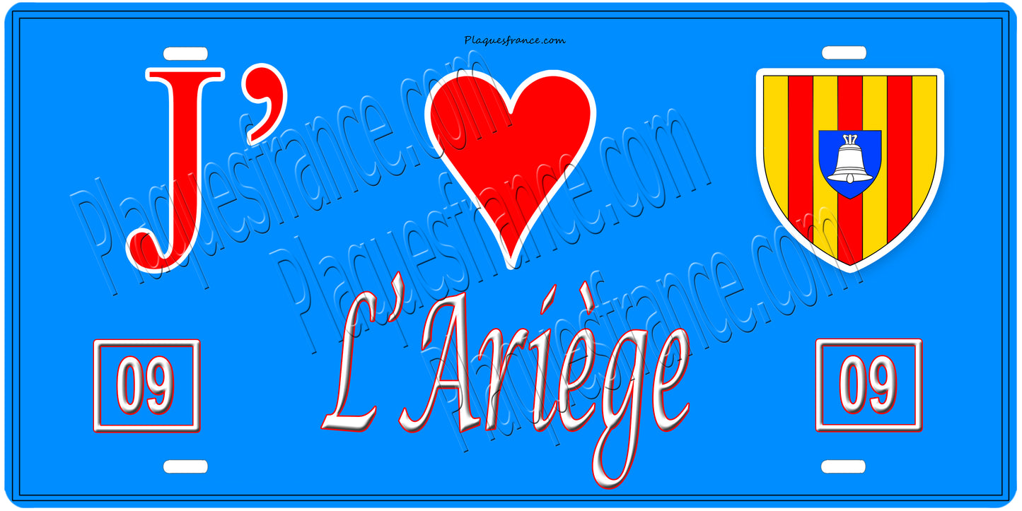 Plaque métal décorative, J' ❤️L'Ariège , (09)
