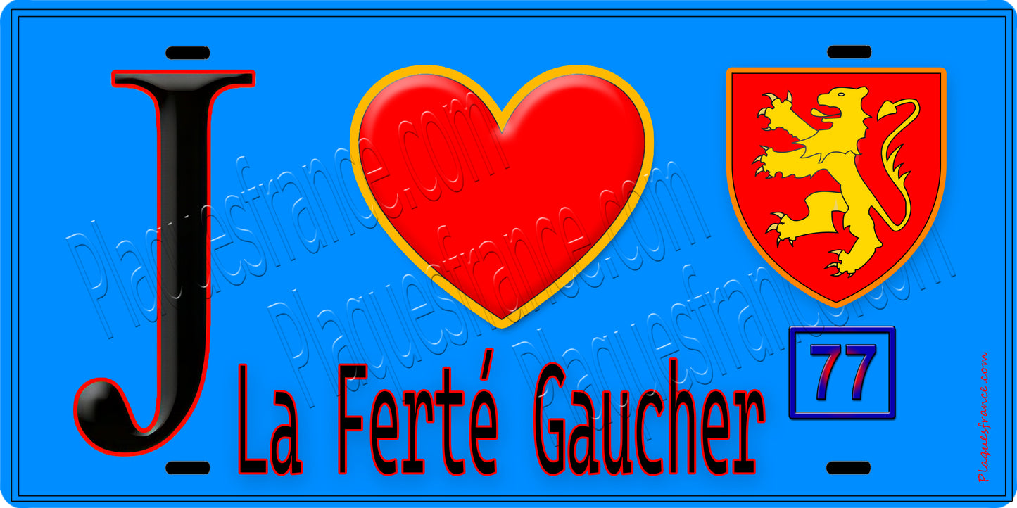 Plaque métal décorative J' ❤️La Ferté-Gaucher, Seine et Marne (77) fond bleu