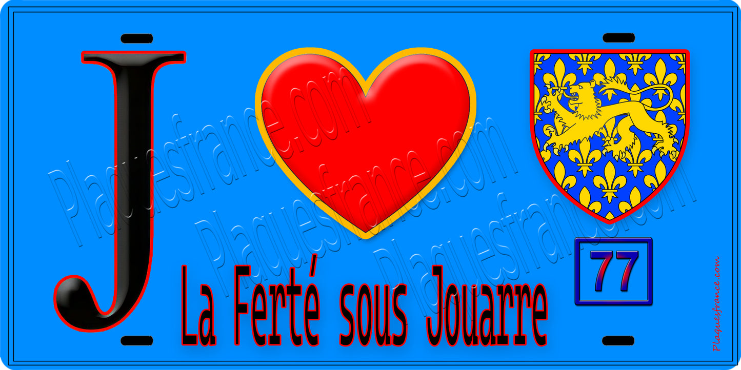 Plaque métal décorative J' ❤️La Ferté-sous-Jouarre, Seine et Marne (77) fond bleu