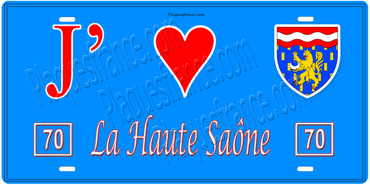 Plaque métal décorative J' ❤️ La Haute Saône (70)